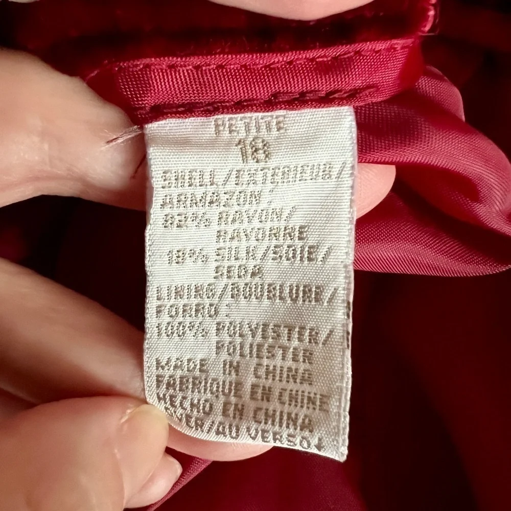 Vintage NWT Elisabeth Silk Velvet Crimson Red Velour Pencil High Waist Skirt 18P